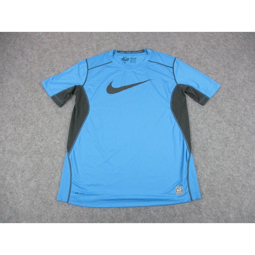 Nike Shirt Mens XL Blue Gray Pro Combat Dri-FIT Fitted Short Sleeve Gym Athletic